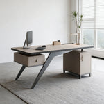LUXORA Modern Sintered Stone Desk Saddle Leather Smart Power Large Storage 140/160cm for Study Home Office - Grey