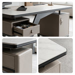 LUXORA Modern Sintered Stone Desk Saddle Leather Smart Power Large Storage 140/160cm for Study Home Office - Grey
