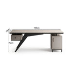 LUXORA Modern Sintered Stone Desk Saddle Leather Smart Power Large Storage 140/160cm for Study Home Office - Grey