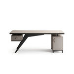 LUXORA Modern Sintered Stone Desk Saddle Leather Smart Power Large Storage 140/160cm for Study Home Office - Grey