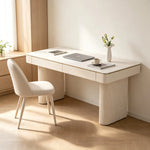 LUXORA Light Luxury Desk White Slate Top Double Drawers Metal Legs 140/160cm for Bedroom Study Home Office