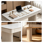 LUXORA Light Luxury Desk White Slate Top Double Drawers Metal Legs 140/160cm for Bedroom Study Home Office