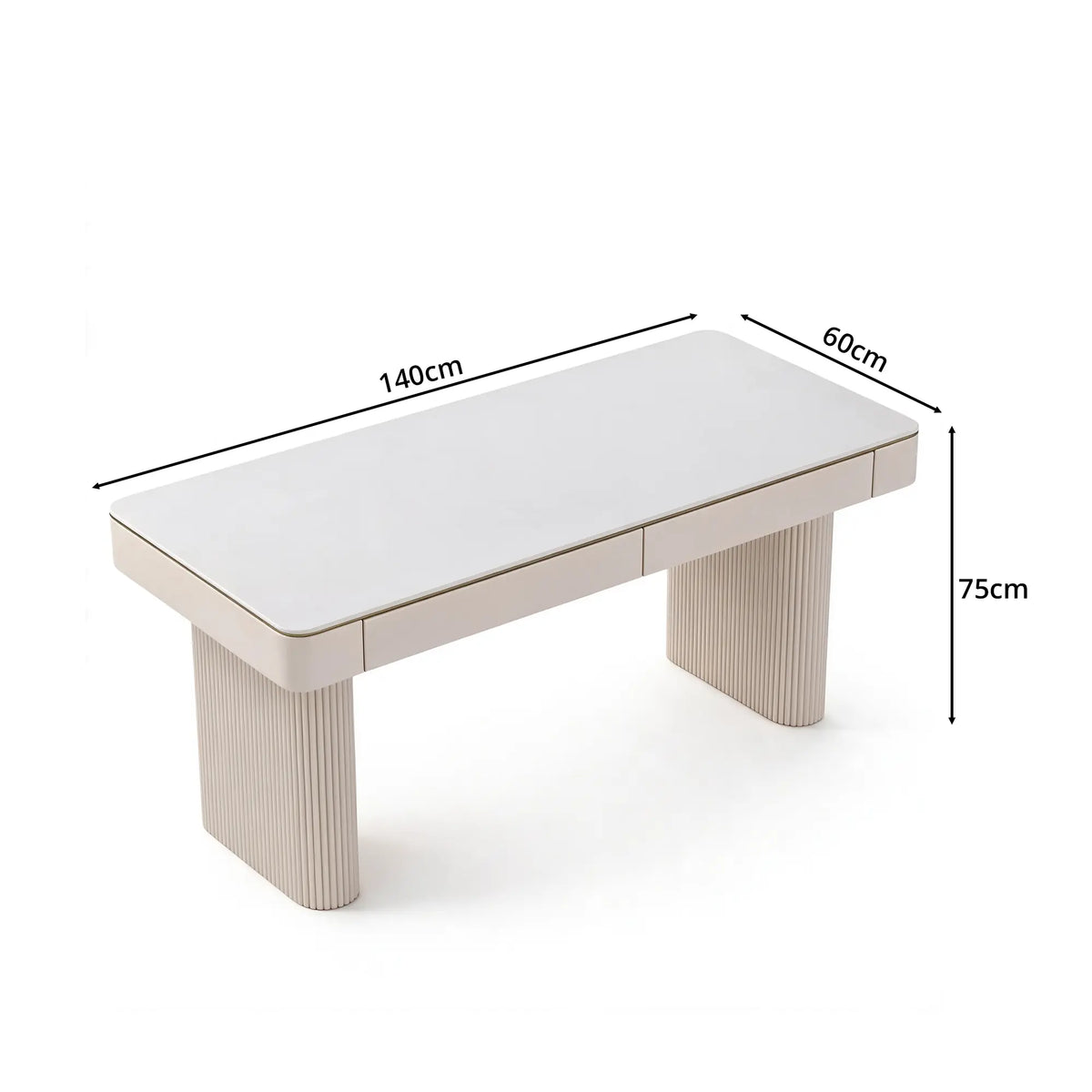 LUXORA Light Luxury Desk White Slate Top Double Drawers Metal Legs 140/160cm for Bedroom Study Home Office