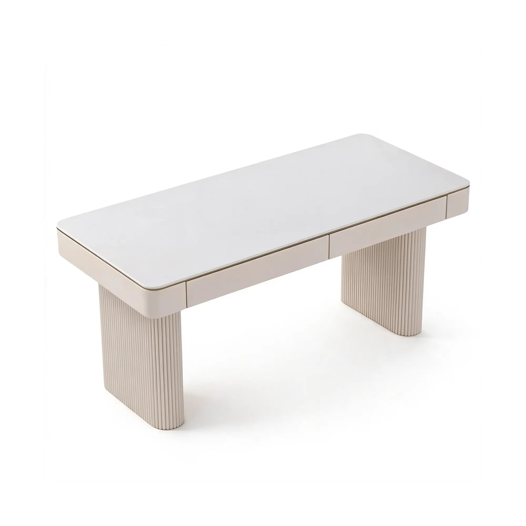 LUXORA Light Luxury Desk White Slate Top Double Drawers Metal Legs 140/160cm for Bedroom Study Home Office