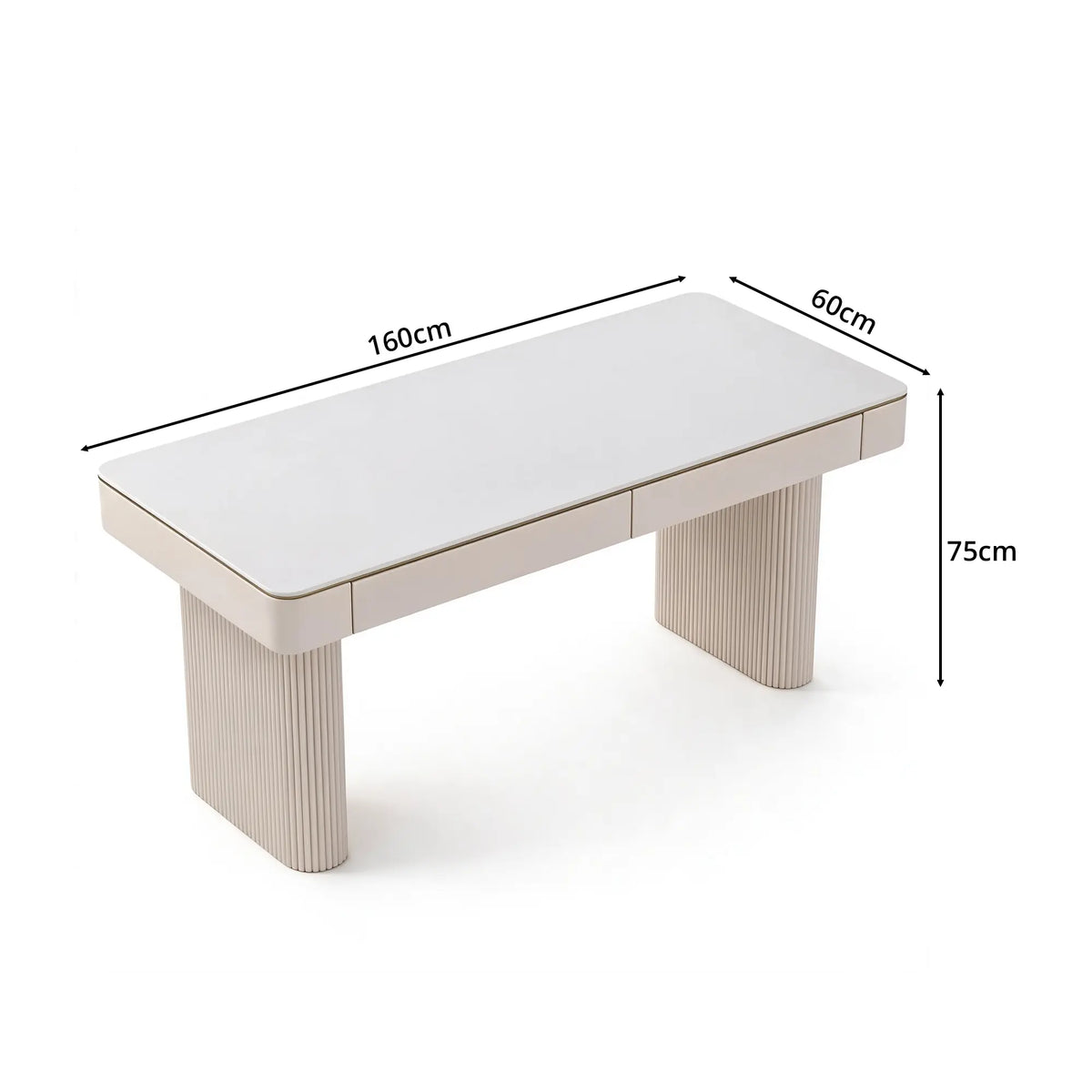 LUXORA Light Luxury Desk White Slate Top Double Drawers Metal Legs 140/160cm for Bedroom Study Home Office