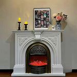 LIVARA 130cm Flame Wood Fireplace Ivory Mantel Insert, - Classic Solid Elegant Core White Decorative Birdcage Frame, Design