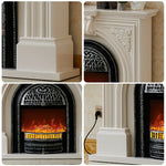 LIVARA 130cm Flame Wood Fireplace Ivory Mantel Insert, - Classic Solid Elegant Core White Decorative Birdcage Frame, Design
