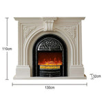 LIVARA 130cm Flame Wood Fireplace Ivory Mantel Insert, - Classic Solid Elegant Core White Decorative Birdcage Frame, Design