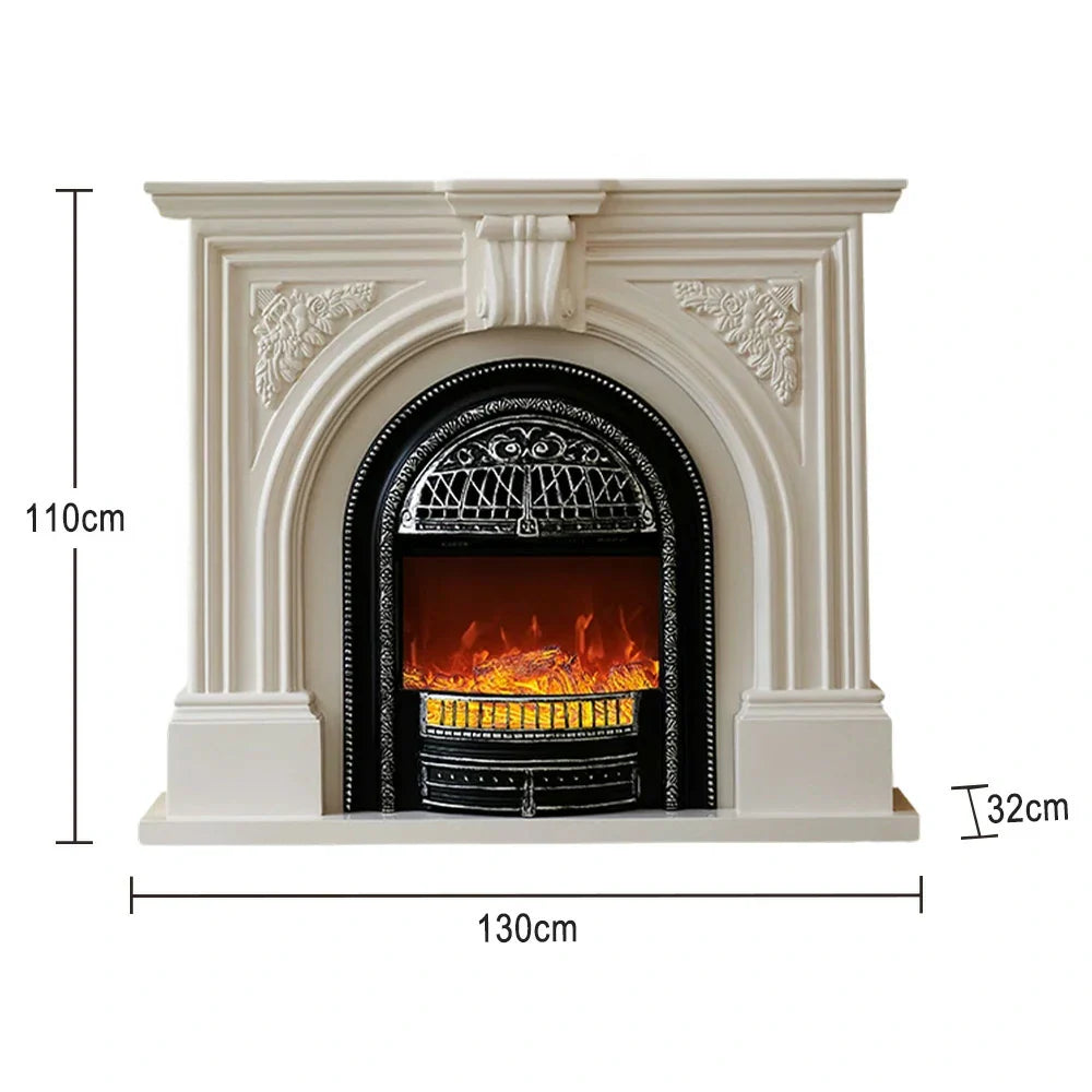 LIVARA 130cm Flame Wood Fireplace Ivory Mantel Insert, - Classic Solid Elegant Core White Decorative Birdcage Frame, Design