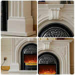 LIVARA 130cm Flame Wood Fireplace Ivory Mantel Insert, - Classic Solid Elegant Core White Decorative Birdcage Frame, Design