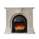 LIVARA 130cm Flame Wood Fireplace Ivory Mantel Insert, - Classic Solid Elegant Core White Decorative Birdcage Frame, Design