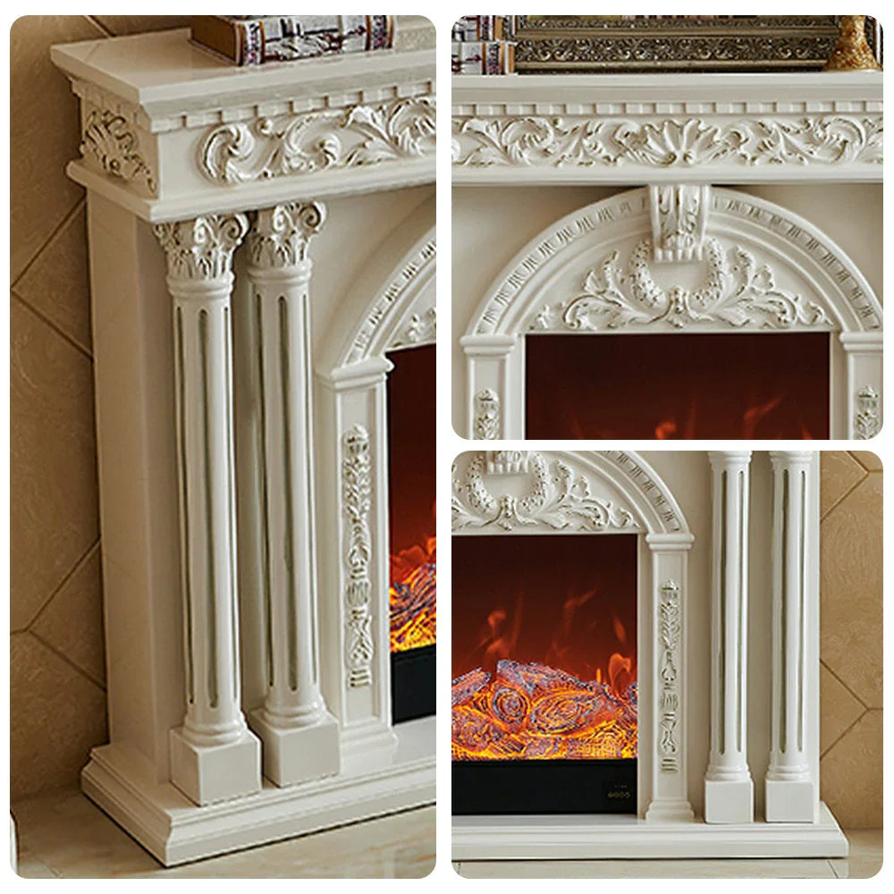 LIVARA 150cm Dual Core Functional Remote Electric Flame Storage - Flame, - TV Cabinet Options, Solid Effect, 3D Frame, Realistic Control, Wood Fireplace White