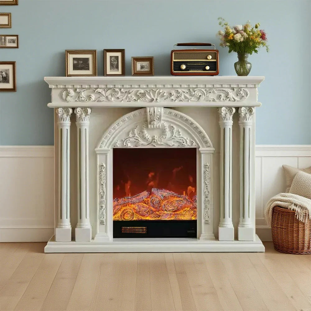 LIVARA 150cm Dual Core Functional Remote Electric Flame Storage - Flame, - TV Cabinet Options, Solid Effect, 3D Frame, Realistic Control, Wood Fireplace White