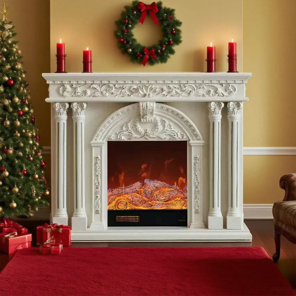 LIVARA 150cm Dual Core Functional Remote Electric Flame Storage - Flame, - TV Cabinet Options, Solid Effect, 3D Frame, Realistic Control, Wood Fireplace White