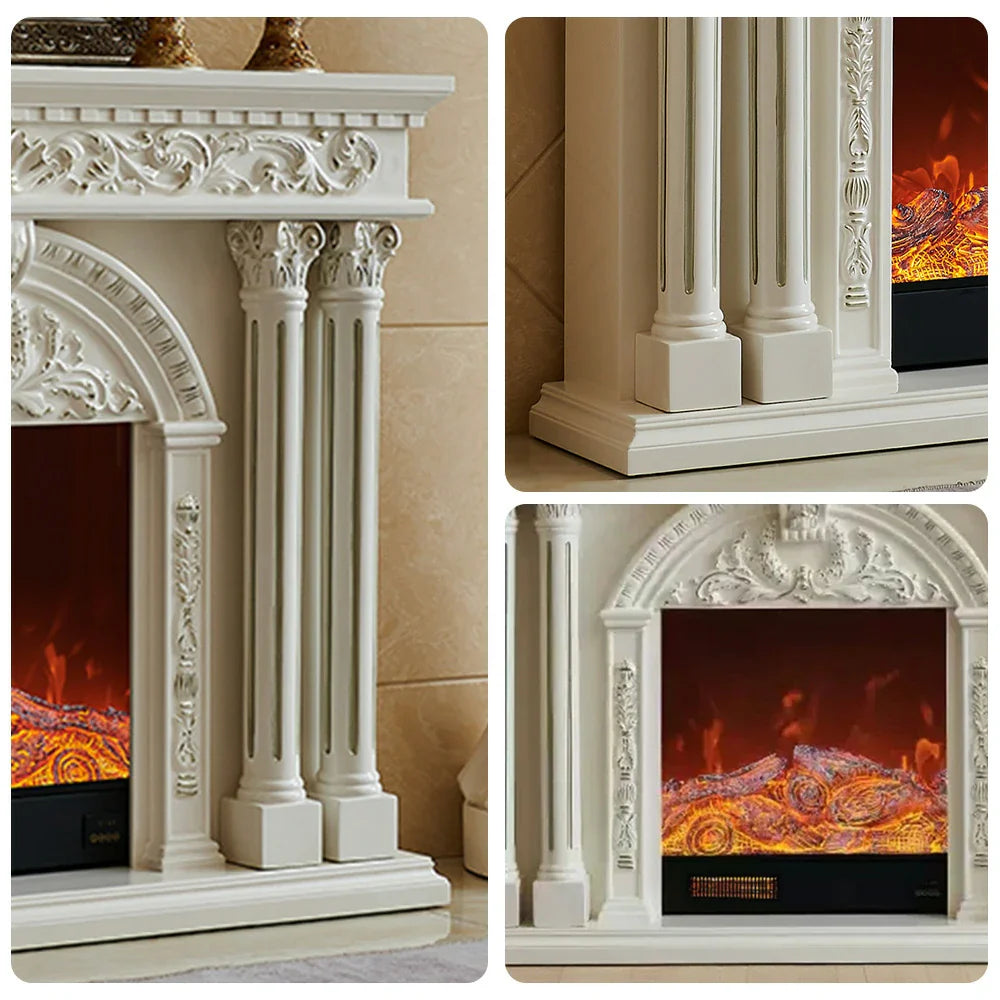 LIVARA 150cm Dual Core Functional Remote Electric Flame Storage - Flame, - TV Cabinet Options, Solid Effect, 3D Frame, Realistic Control, Wood Fireplace White