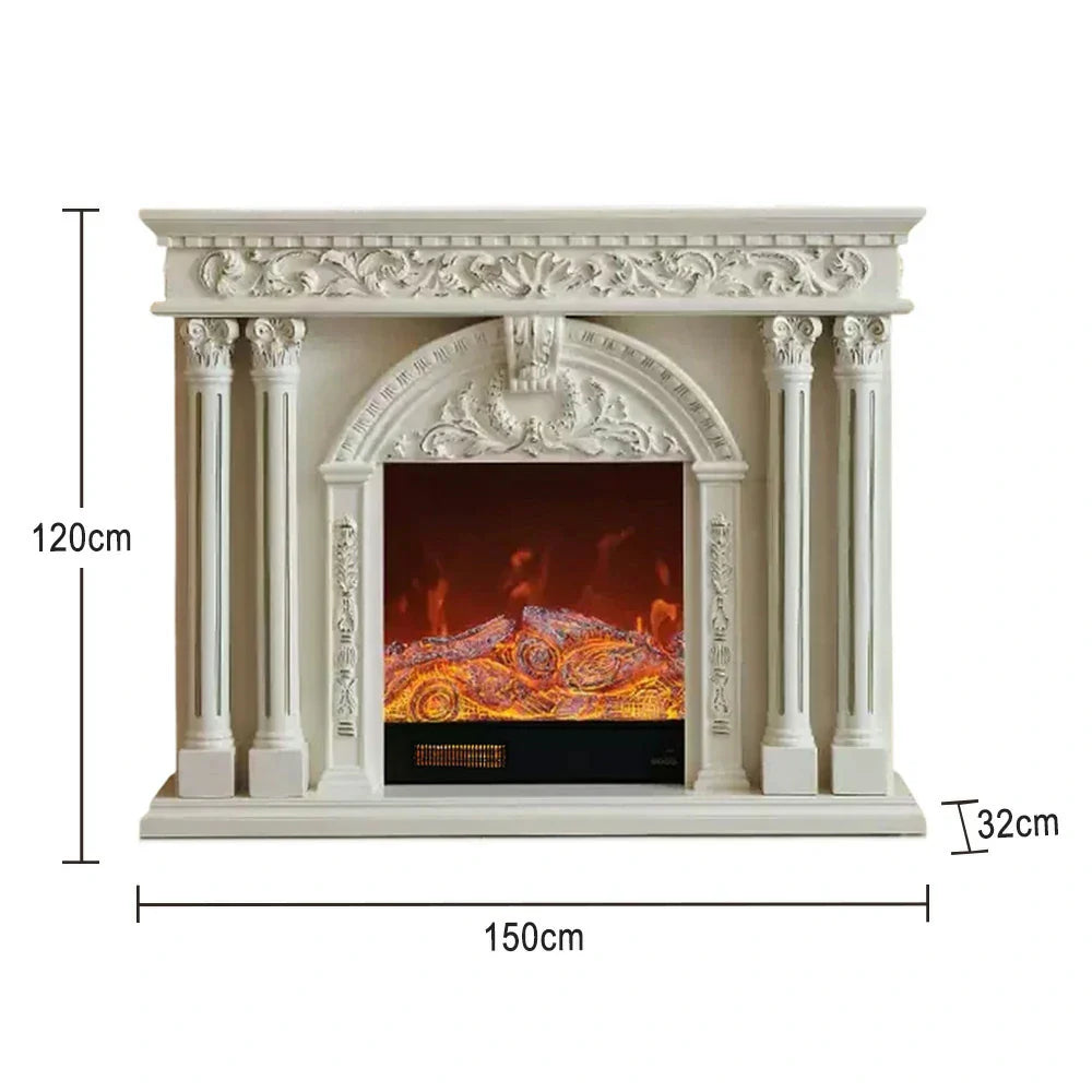 LIVARA 150cm Dual Core Functional Remote Electric Flame Storage - Flame, - TV Cabinet Options, Solid Effect, 3D Frame, Realistic Control, Wood Fireplace White