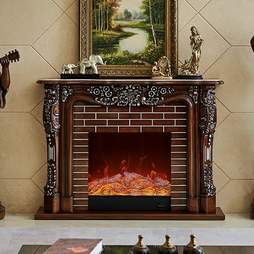 LIVARA 150cm Fireplace Flame 3D TV - Options, - Remote Control, Realistic Dual Effect, Core Cabinet Wood Flame, Solid Electric Functional Storage Frame, Brown