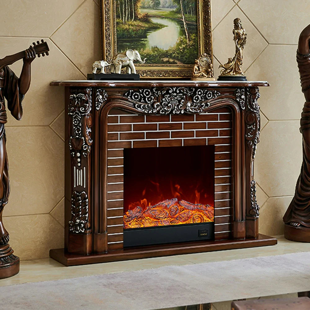 LIVARA 150cm Fireplace Flame 3D TV - Options, - Remote Control, Realistic Dual Effect, Core Cabinet Wood Flame, Solid Electric Functional Storage Frame, Brown