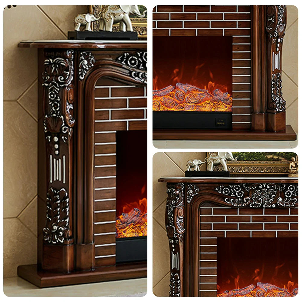 LIVARA 150cm Fireplace Flame 3D TV - Options, - Remote Control, Realistic Dual Effect, Core Cabinet Wood Flame, Solid Electric Functional Storage Frame, Brown
