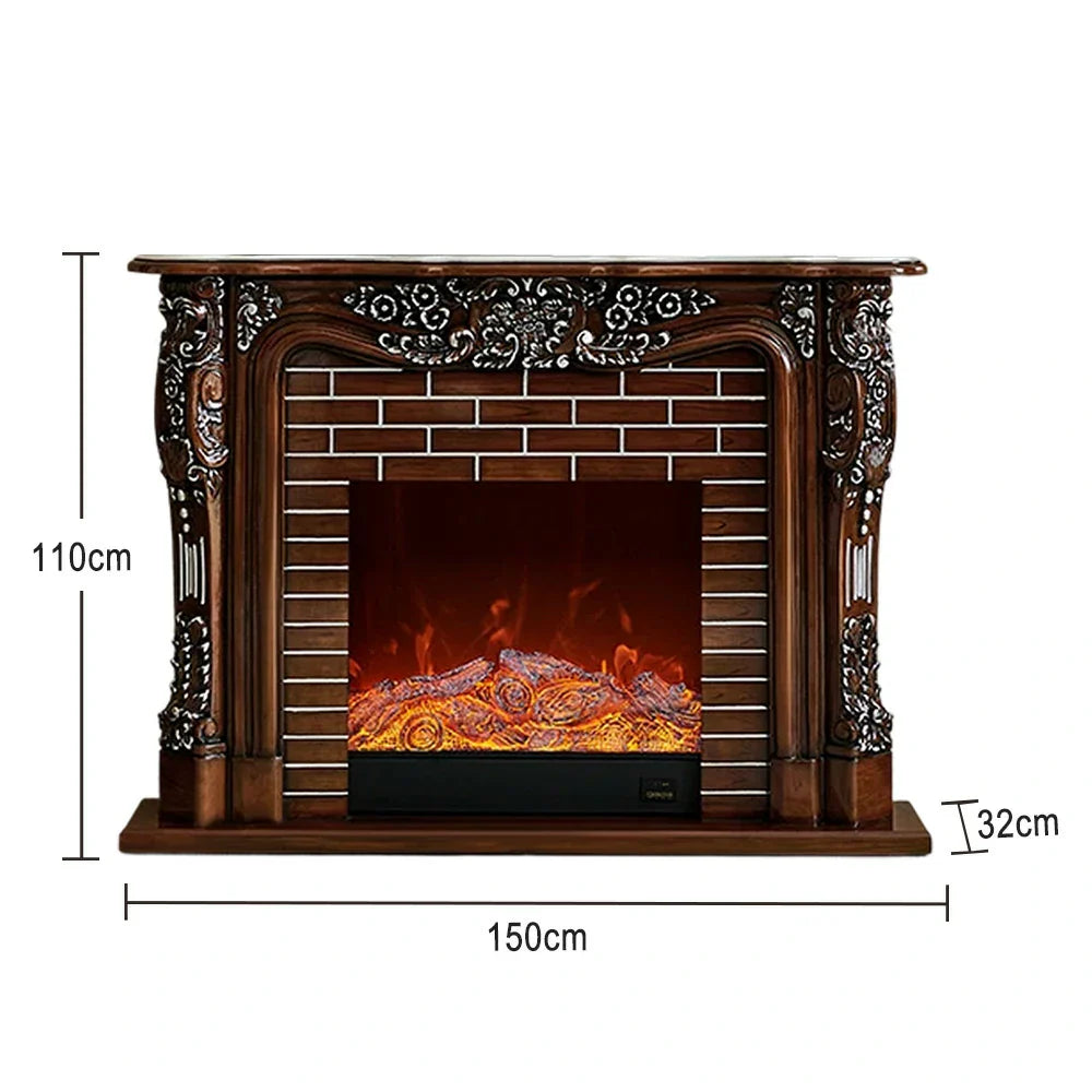 LIVARA 150cm Fireplace Flame 3D TV - Options, - Remote Control, Realistic Dual Effect, Core Cabinet Wood Flame, Solid Electric Functional Storage Frame, Brown