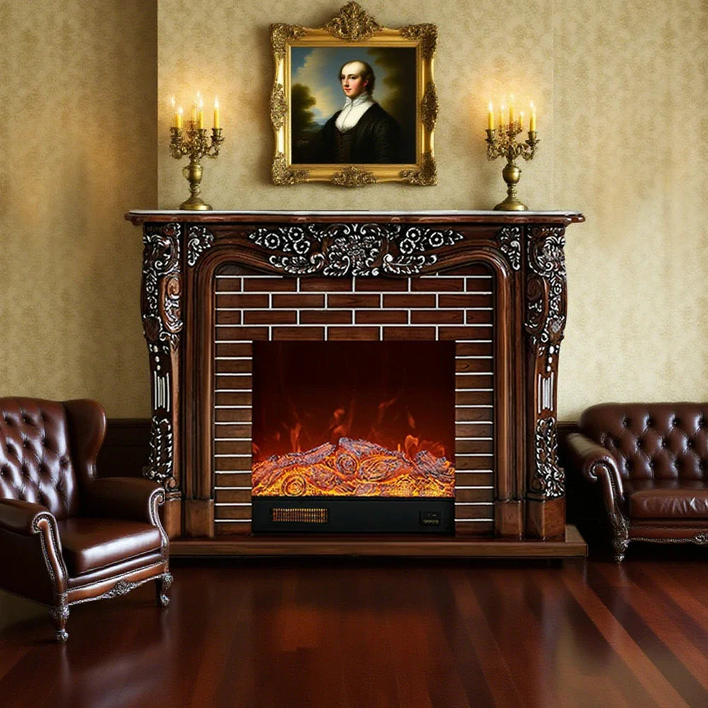 LIVARA 150cm Fireplace Flame 3D TV - Options, - Remote Control, Realistic Dual Effect, Core Cabinet Wood Flame, Solid Electric Functional Storage Frame, Brown