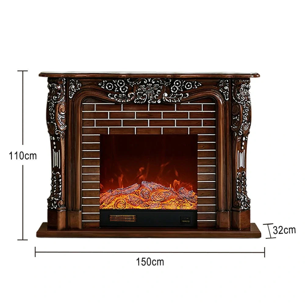 LIVARA 150cm Fireplace Flame 3D TV - Options, - Remote Control, Realistic Dual Effect, Core Cabinet Wood Flame, Solid Electric Functional Storage Frame, Brown