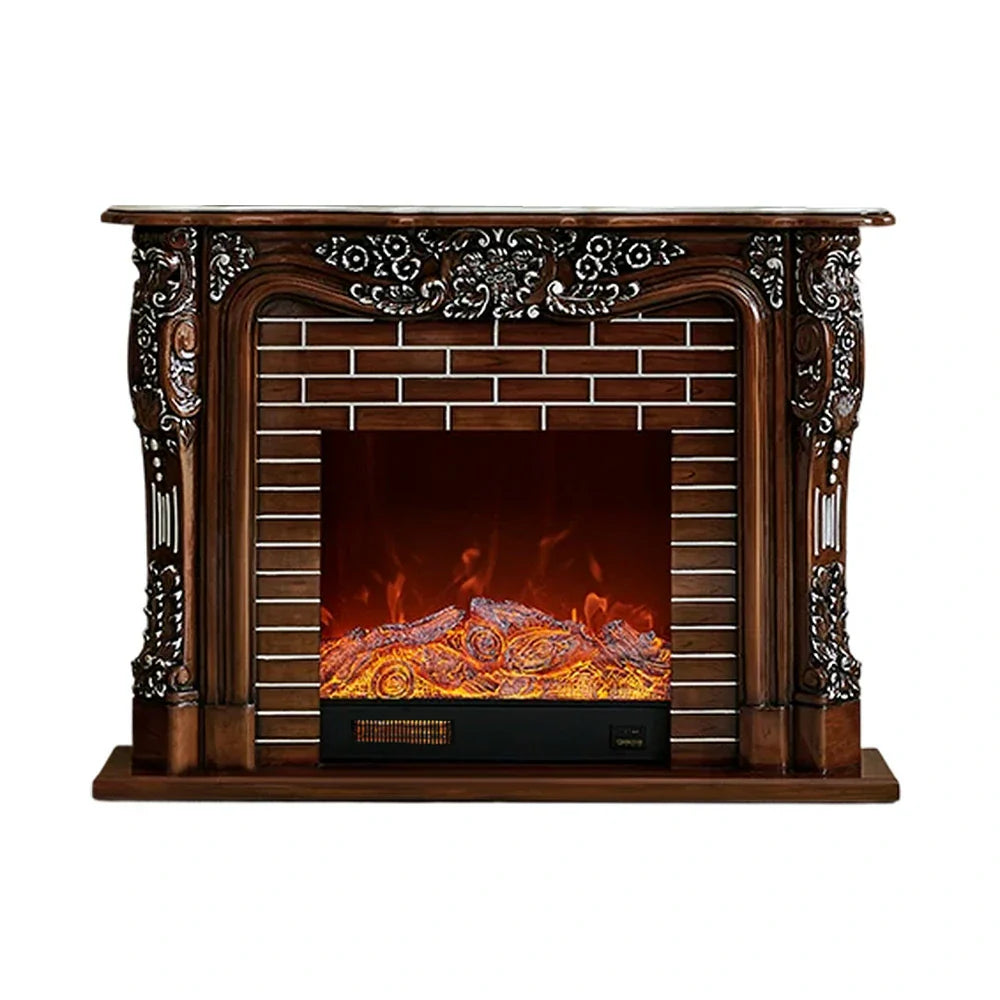 LIVARA 150cm Fireplace Flame 3D TV - Options, - Remote Control, Realistic Dual Effect, Core Cabinet Wood Flame, Solid Electric Functional Storage Frame, Brown