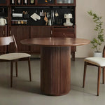 LUXORA 90/100cm Round Dining Table - Walnut Veneer Top, Single Pedestal Base, Modern Space-Saving Design - Walnut