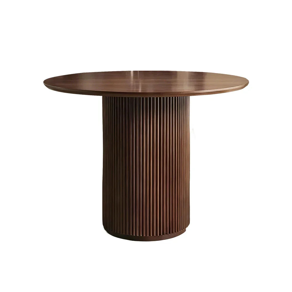 LUXORA 90/100cm Round Dining Table - Walnut Veneer Top, Single Pedestal Base, Modern Space-Saving Design - Walnut