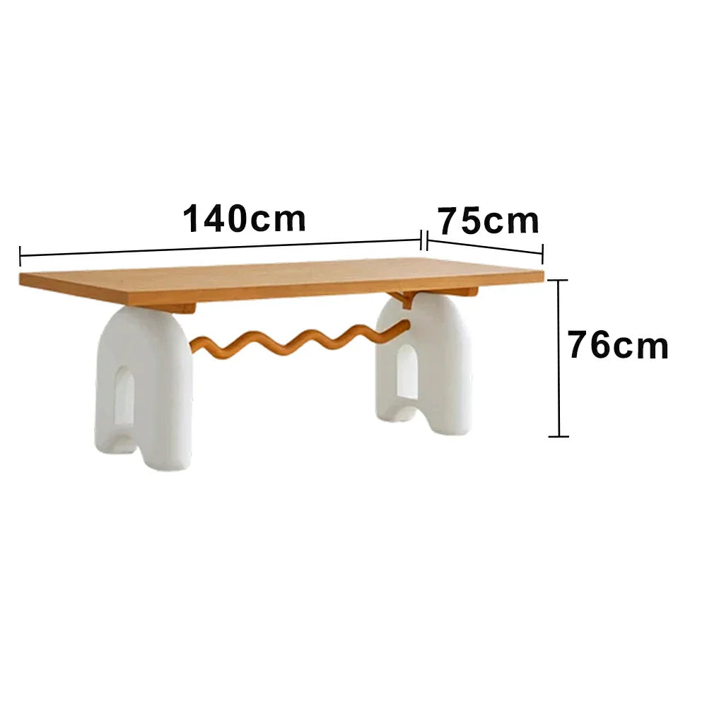 LUXORA 140/160cm Solid Wood Dining Table - French Cream Vintage Design Sculptural Legs with Wave Crossbar Stable Designer Table for Dining Spaces - Natural & White