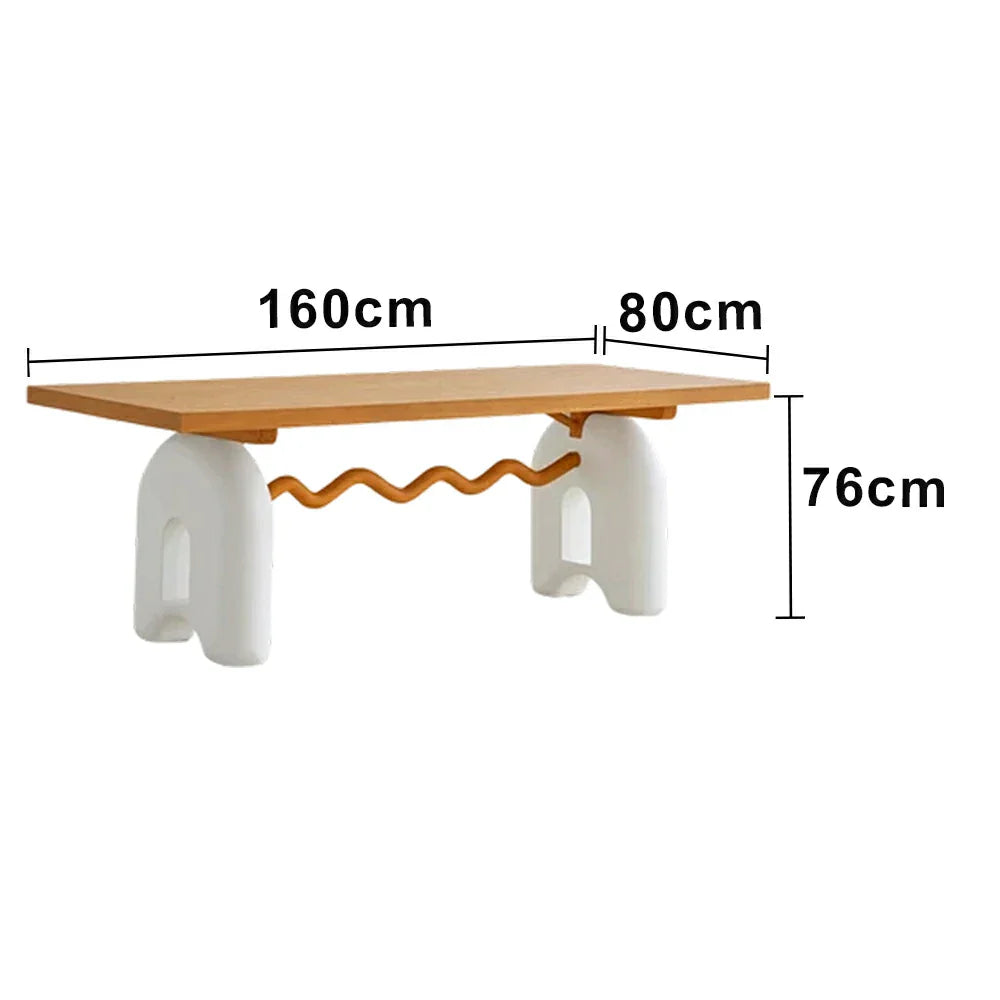 LUXORA 140/160cm Solid Wood Dining Table - French Cream Vintage Design Sculptural Legs with Wave Crossbar Stable Designer Table for Dining Spaces - Natural & White