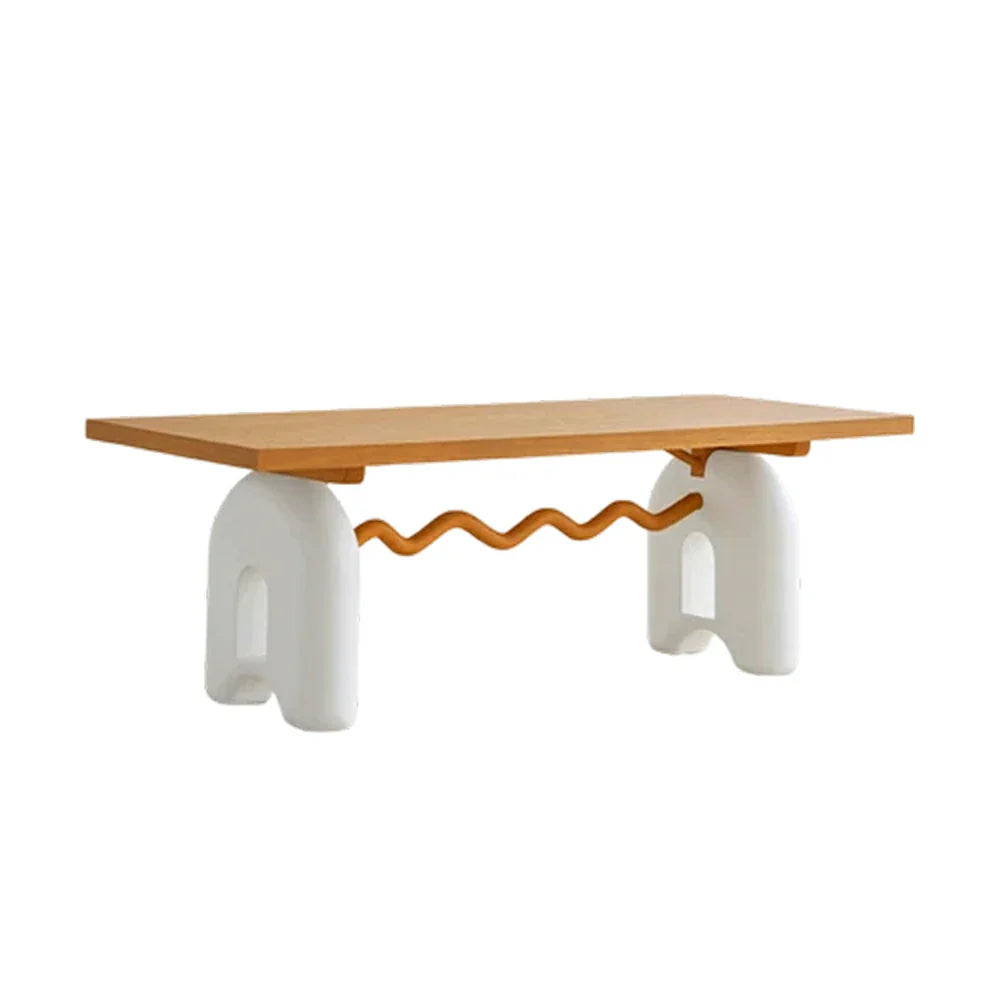 LUXORA 140/160cm Solid Wood Dining Table - French Cream Vintage Design Sculptural Legs with Wave Crossbar Stable Designer Table for Dining Spaces - Natural & White
