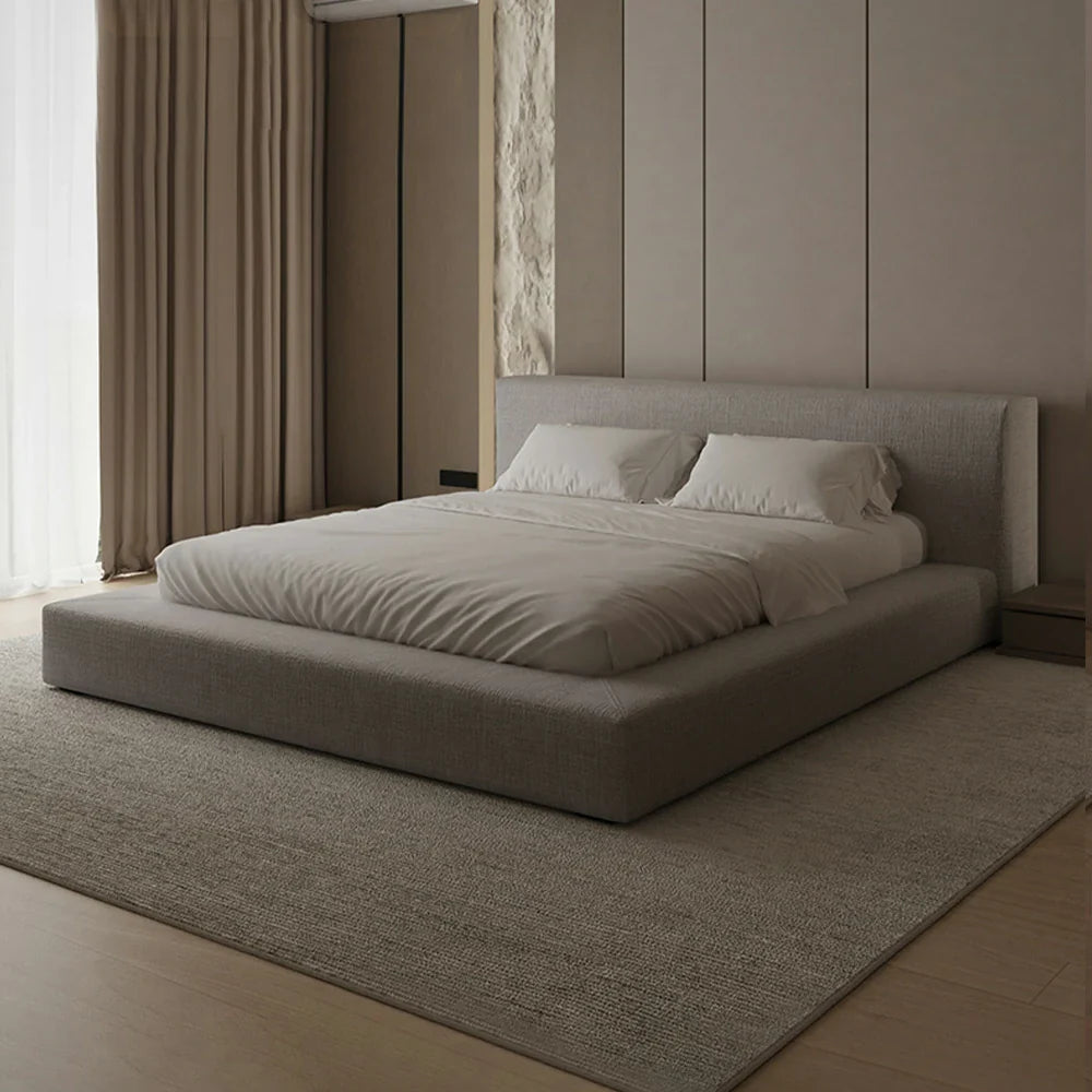 LUXORA Upholstered Support, with Bed - Edges Steel Frame Slat Fit Larch Wood Anti-Slip 150/180cm Soft Solid Mattress Padded Grey
