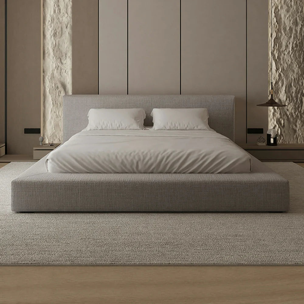 LUXORA Upholstered Support, with Bed - Edges Steel Frame Slat Fit Larch Wood Anti-Slip 150/180cm Soft Solid Mattress Padded Grey