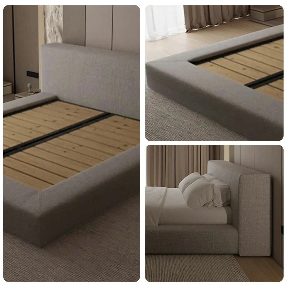 LUXORA Upholstered Support, with Bed - Edges Steel Frame Slat Fit Larch Wood Anti-Slip 150/180cm Soft Solid Mattress Padded Grey