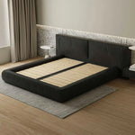 LUXORA Upholstered Design Frame Steel Edges Support, Headboard, Padded Larch Solid Wood Nappa Anti-Slip Bed - Leather 150/180cm Black