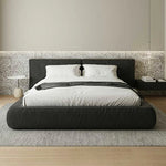 LUXORA Upholstered Design Frame Steel Edges Support, Headboard, Padded Larch Solid Wood Nappa Anti-Slip Bed - Leather 150/180cm Black
