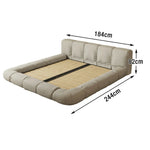 LUXORA Upholstered Bed Steel Design Edges Padded Wood Anti-Slip Solid Cotton-Linen Larch Headboard, Support, 150/180cm, - Frame Beige