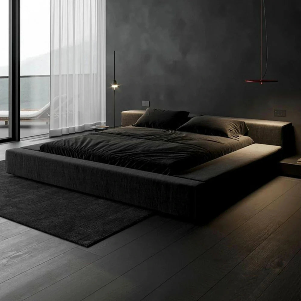 LUXORA Upholstered Frame  Steel Design Edges Bed Headboard, Anti-Slip Support, - Padded Cotton-Linen Solid Larch Wood 150/180cm, Black