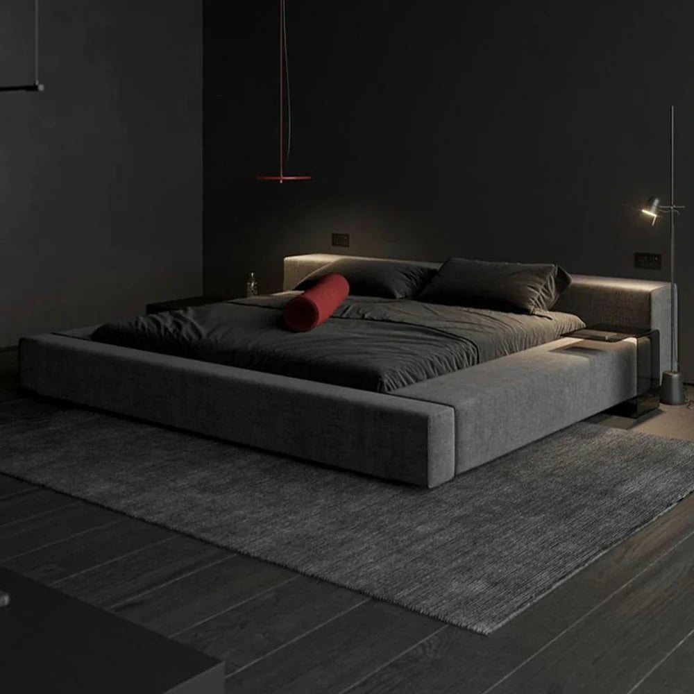 LUXORA Upholstered Frame  Steel Design Edges Bed Headboard, Anti-Slip Support, - Padded Cotton-Linen Solid Larch Wood 150/180cm, Black