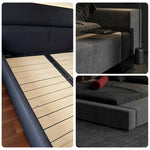 LUXORA Upholstered Frame  Steel Design Edges Bed Headboard, Anti-Slip Support, - Padded Cotton-Linen Solid Larch Wood 150/180cm, Black