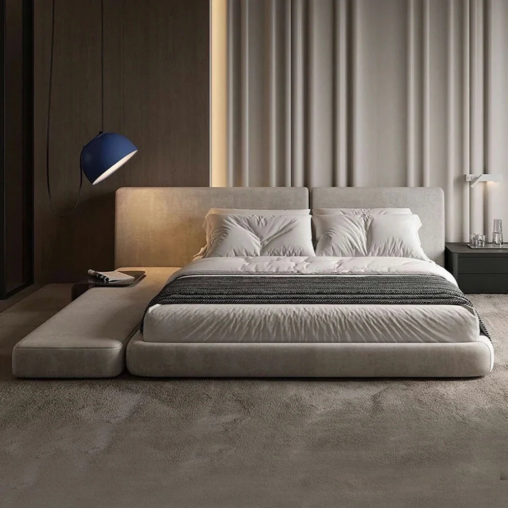 LUXORA Upholstered Support, Bed Steel Solid 150/180cm, Wood Larch Velvet Frame - Edges Anti-Slip Design Padded Headboard, Matte Grey