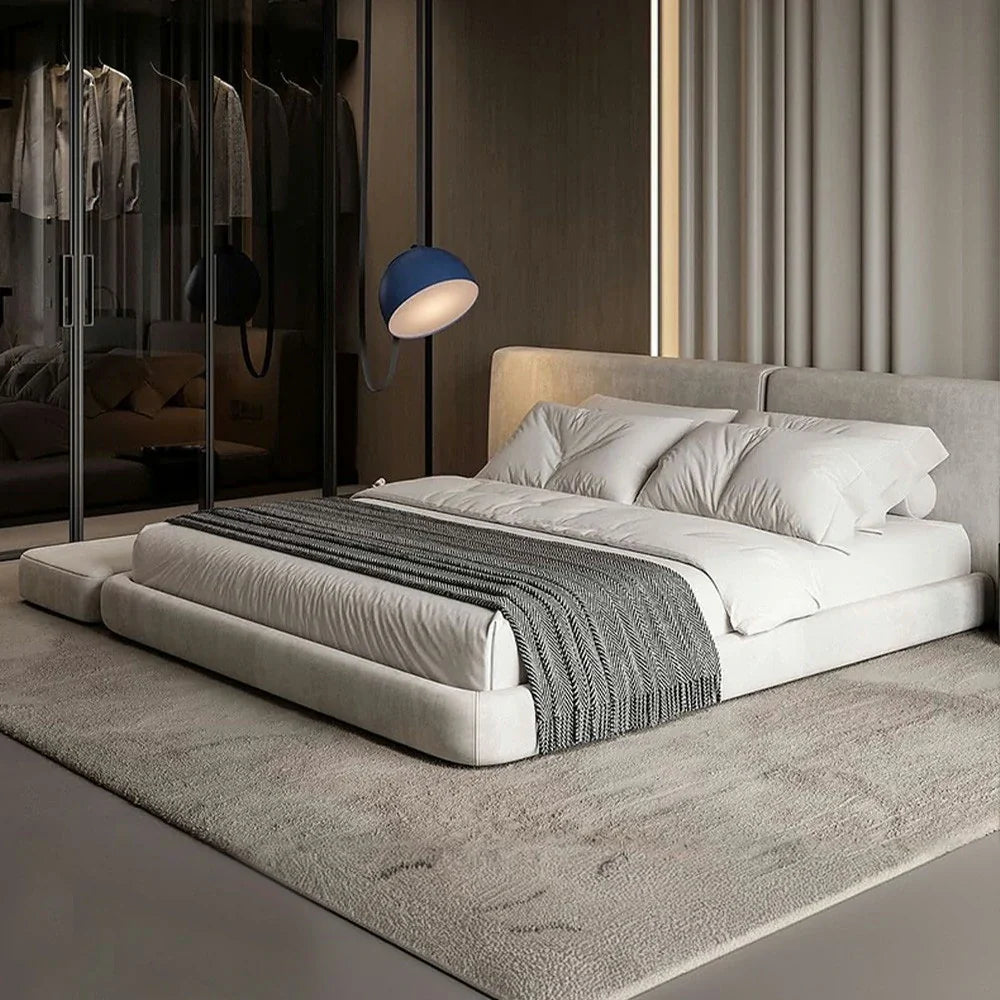 LUXORA Upholstered Support, Bed Steel Solid 150/180cm, Wood Larch Velvet Frame - Edges Anti-Slip Design Padded Headboard, Matte Grey