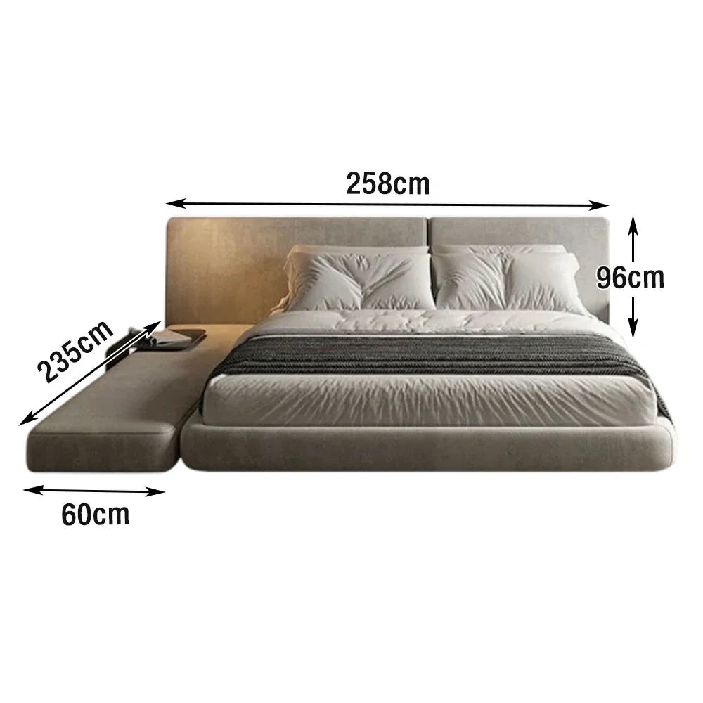 LUXORA Upholstered Support, Bed Steel Solid 150/180cm, Wood Larch Velvet Frame - Edges Anti-Slip Design Padded Headboard, Matte Grey