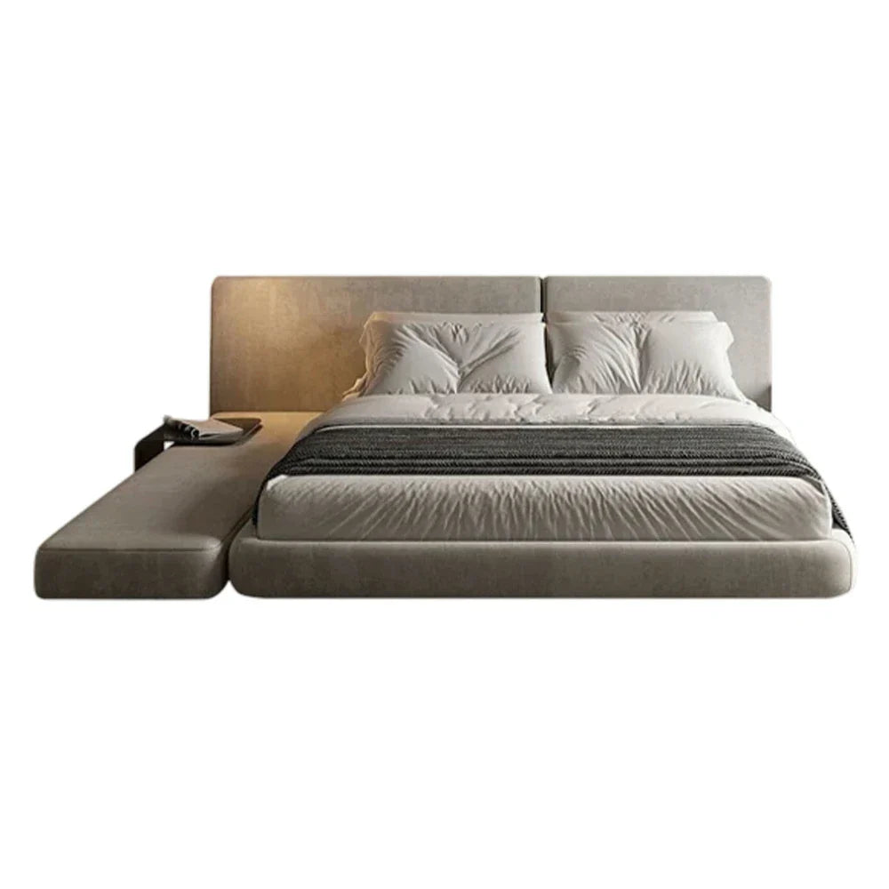 LUXORA Upholstered Support, Bed Steel Solid 150/180cm, Wood Larch Velvet Frame - Edges Anti-Slip Design Padded Headboard, Matte Grey