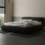 LUXORA Upholstered Solid Edges Bed Steel Headboard, Fabric Wood Design Anti-Slip - Larch Frame Linen 150/180cm, Support, Padded Black