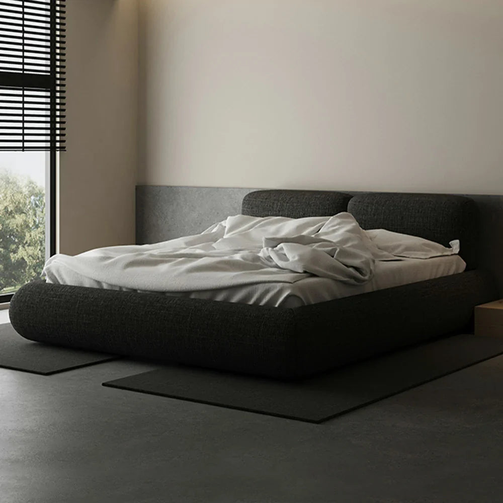 LUXORA Upholstered Solid Edges Bed Steel Headboard, Fabric Wood Design Anti-Slip - Larch Frame Linen 150/180cm, Support, Padded Black