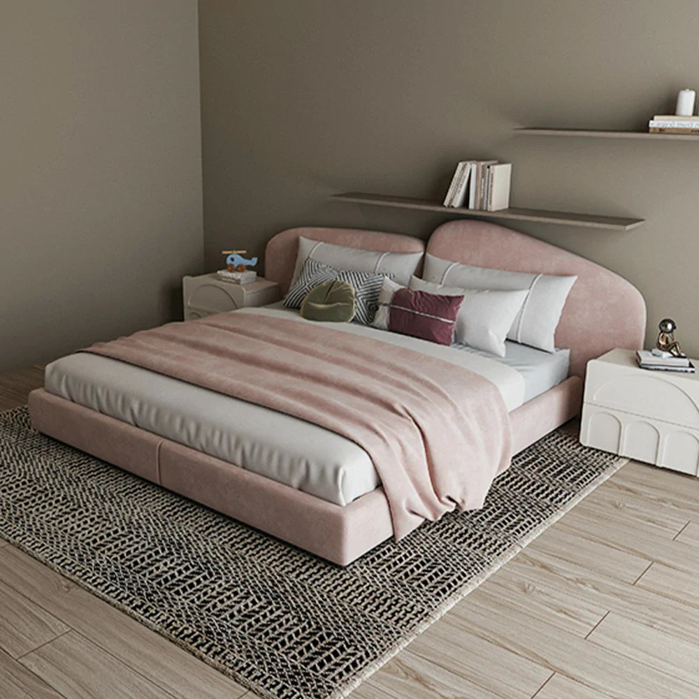 LUXORA Upholstered - Anti-Slip Headboard, Edges Support, Steel Bed Design Frame Wood Padded Velvet 150/180cm, Solid Larch Pink