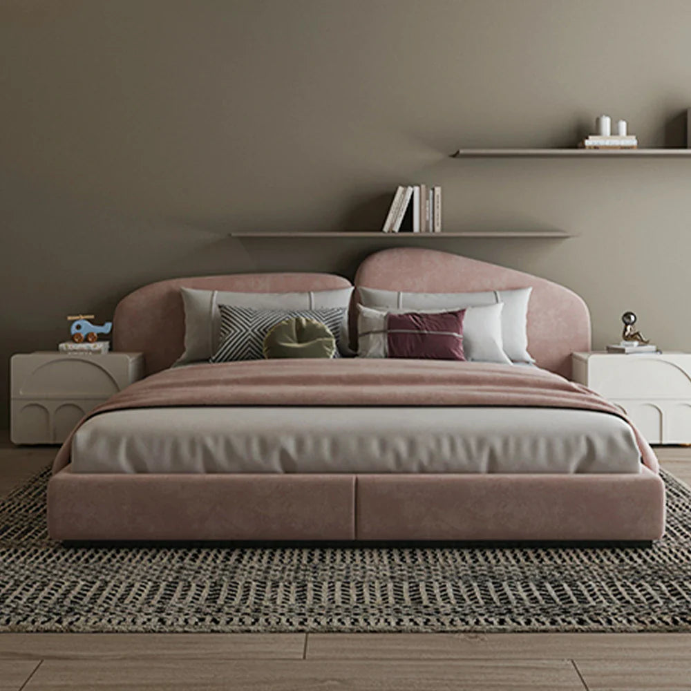 LUXORA Upholstered - Anti-Slip Headboard, Edges Support, Steel Bed Design Frame Wood Padded Velvet 150/180cm, Solid Larch Pink