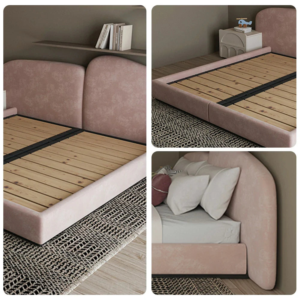 LUXORA Upholstered - Anti-Slip Headboard, Edges Support, Steel Bed Design Frame Wood Padded Velvet 150/180cm, Solid Larch Pink